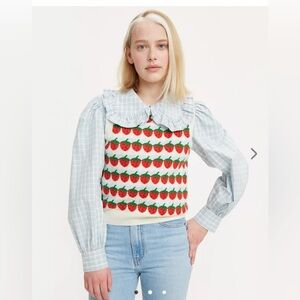 Levi's Cream Sweater with Red Strawberry Design